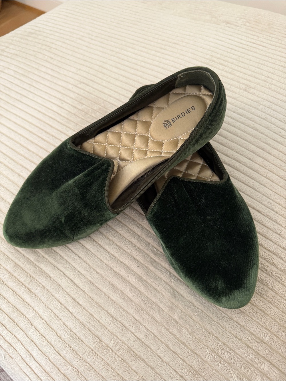 Birdies Dark Green Velvet Slip-On Flats